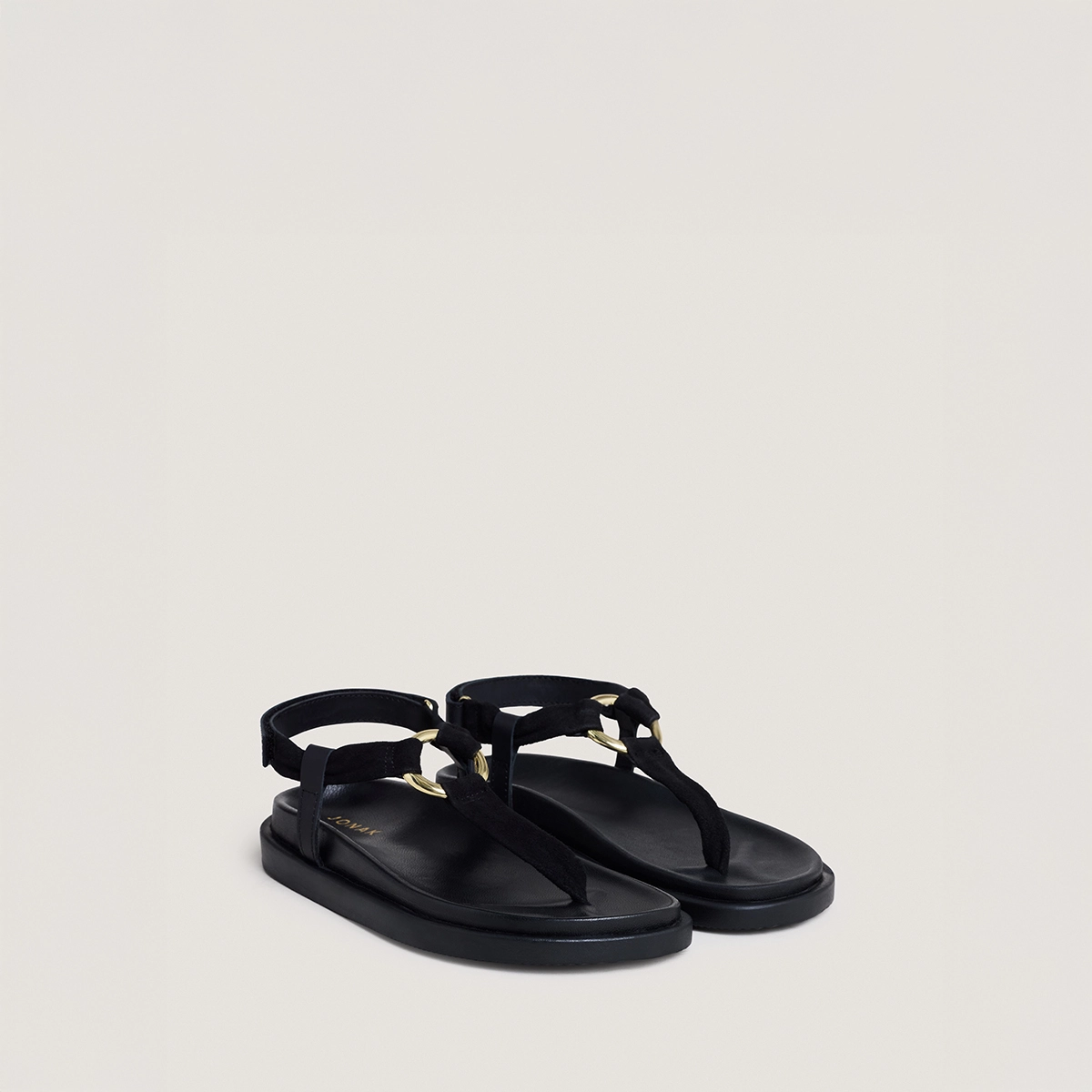 Strappy sandals with round details in black velvet and leather | WILIANA