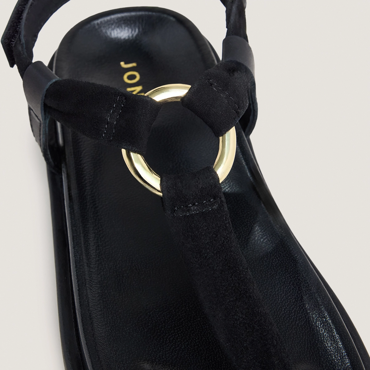 Strappy sandals with round details in black velvet and leather | WILIANA