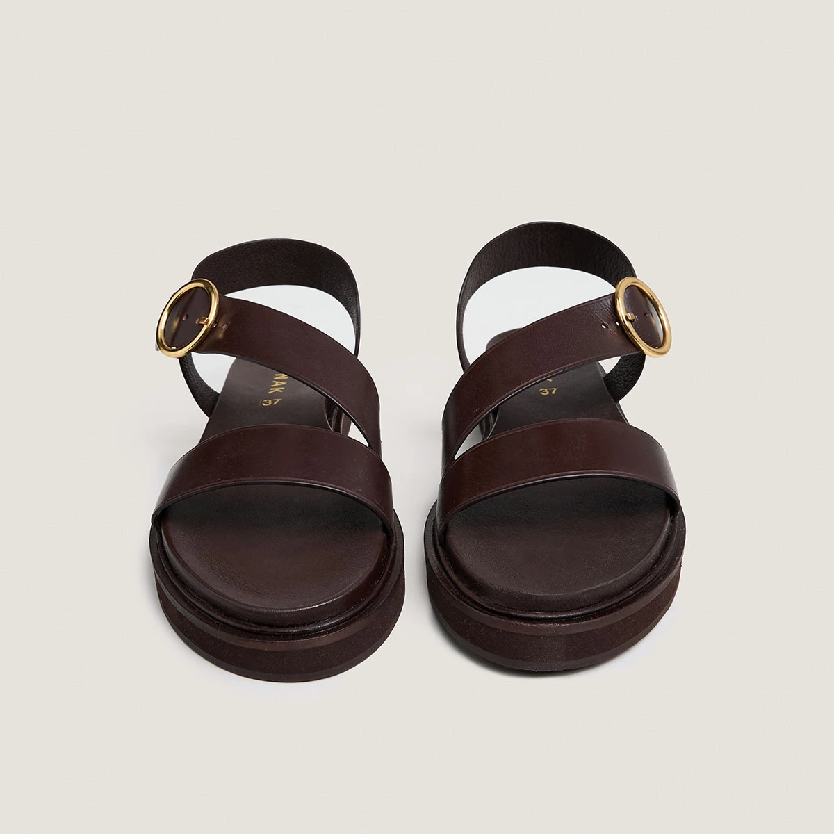 Wide-strap sandals in dark brown leather | WASH