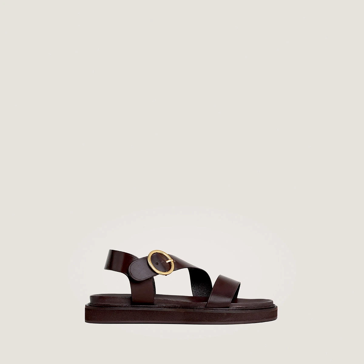 Wide-strap sandals in dark brown leather | WASH