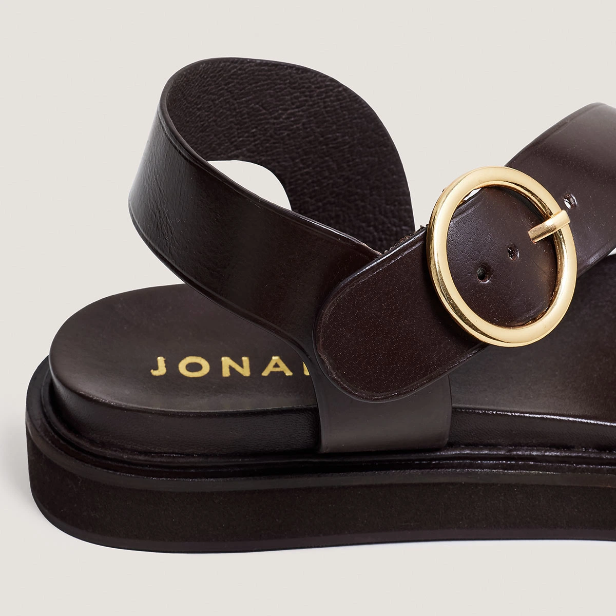 Wide-strap sandals in dark brown leather | WASH