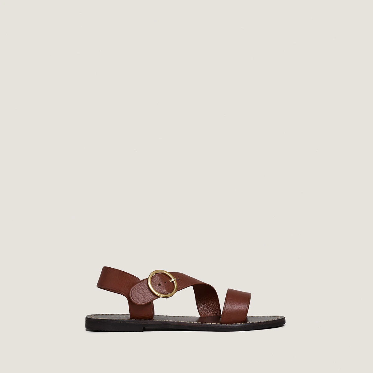 Sandals with wide straps and adjustable buckles in cognac leather | WELBI