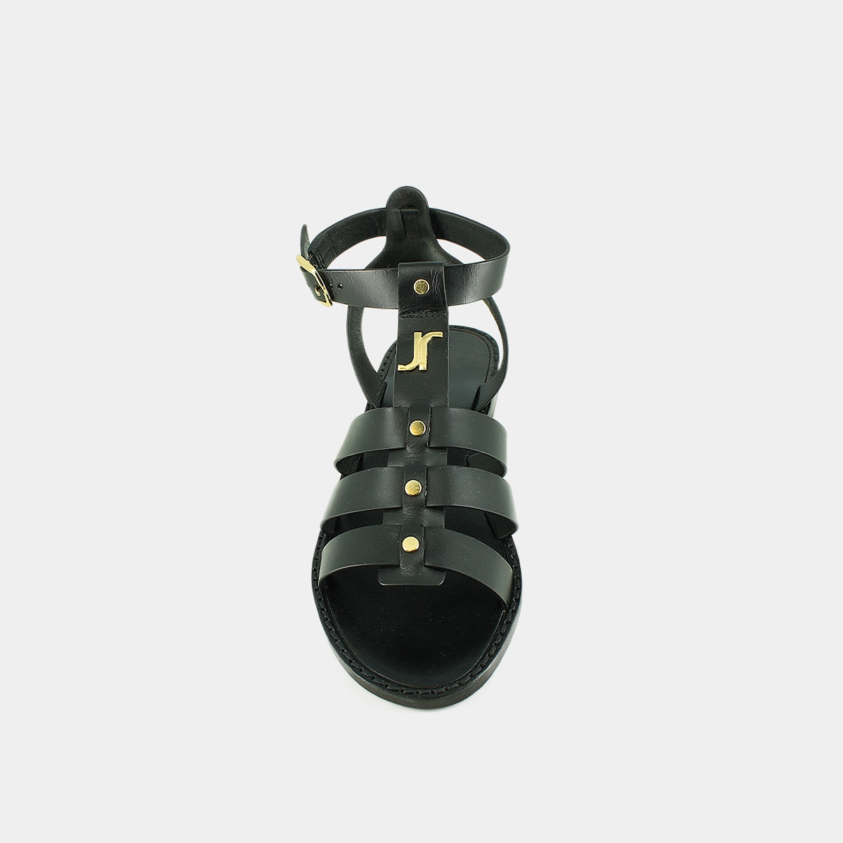 Monogrammed sandals with adjustable buckles in black leather | WAN