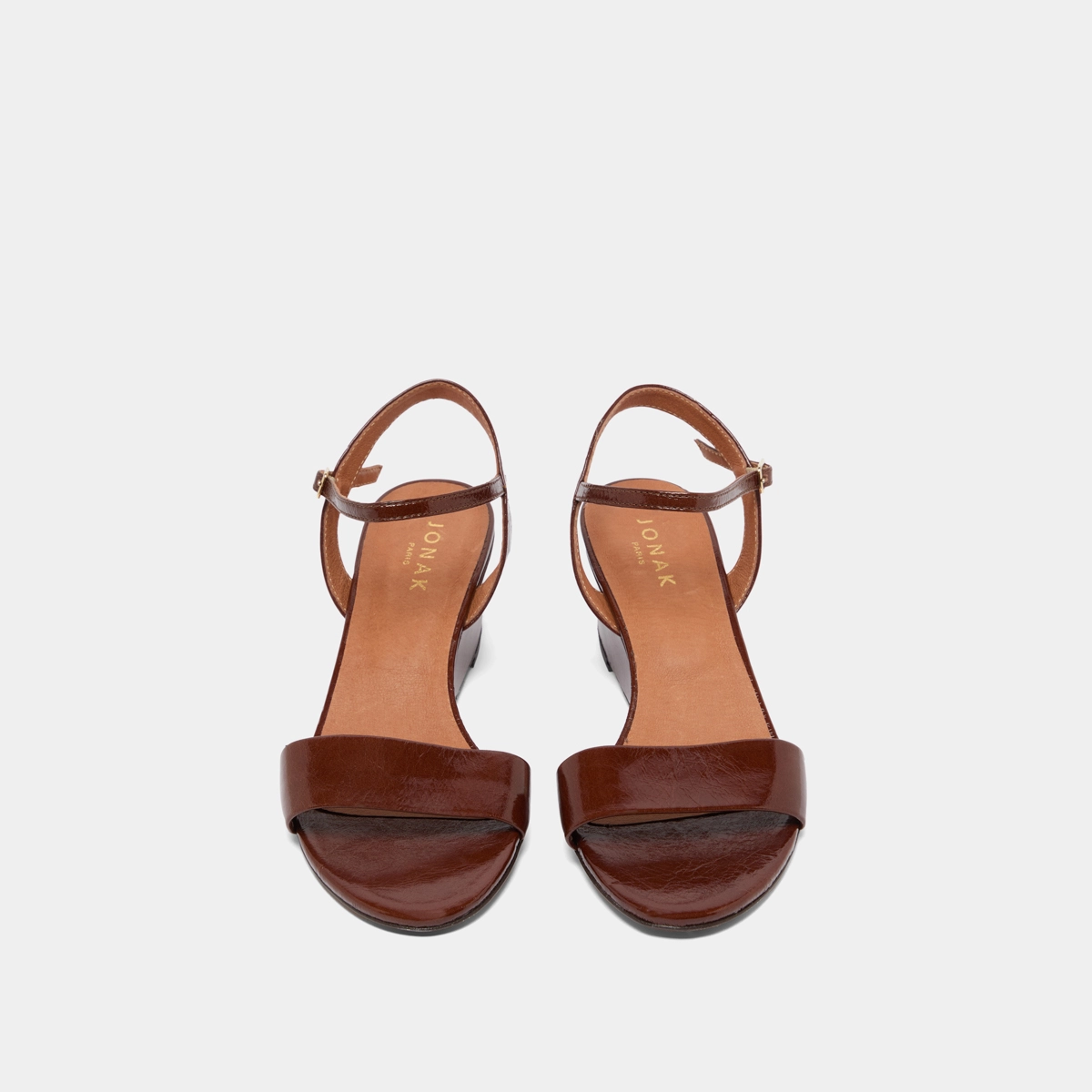 Wedge sandals in dark brown shiny leather | AGRUME