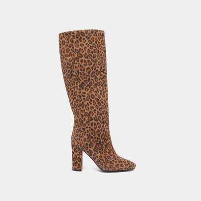 Boots with heels and pointed toes in leopard print velvet | RETHINK