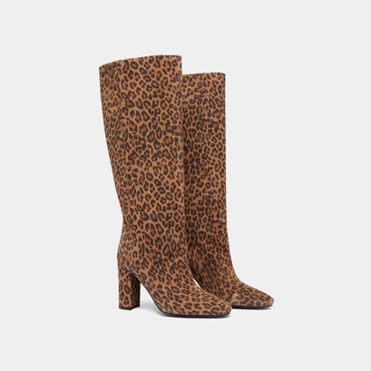 Boots with heels and pointed toes in leopard print velvet | RETHINK