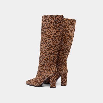 Boots with heels and pointed toes in leopard print velvet | RETHINK