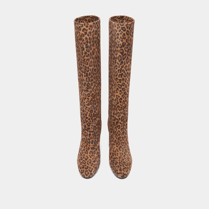 Boots with heels and pointed toes in leopard print velvet | RETHINK