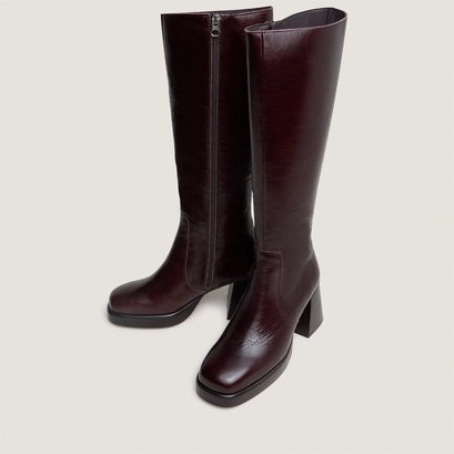 Platform boots in chocolate distressed leather calf size m | betina