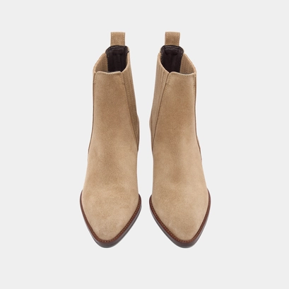 Boots with small bevelled heels and elastics in taupe suede | bailey