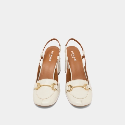 Slingbacks with gold bits in ecru distressed leather | basel
