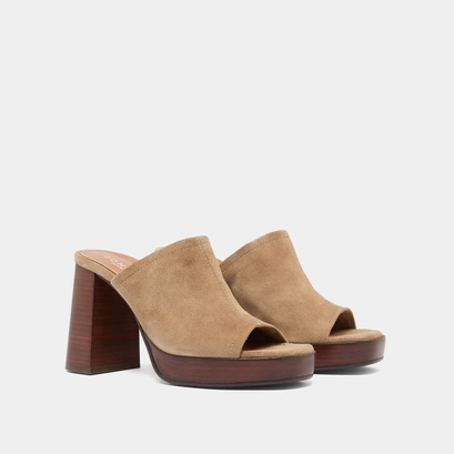 Heeled mules in taupe suede | baya