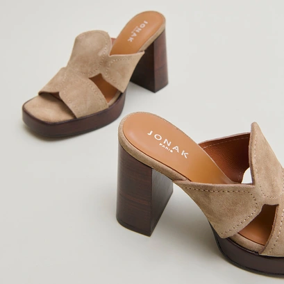 Heeled mules in taupe suede | BELLE
