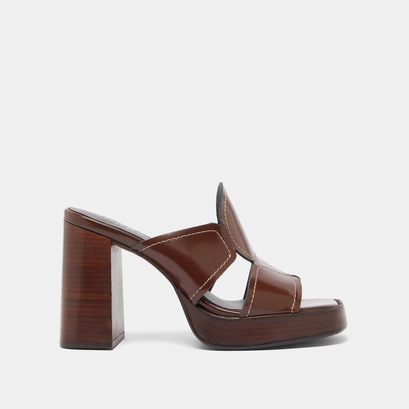 Heeled mules in brown glazed leather | belle