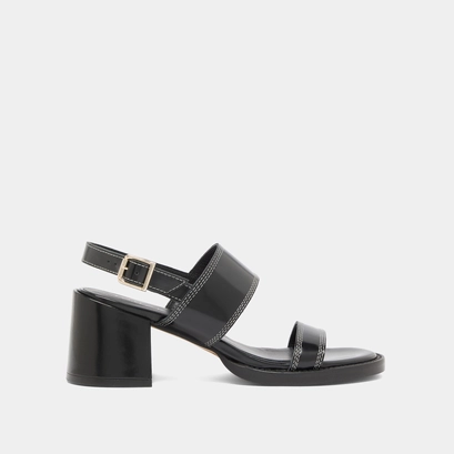 Heeled sandals in black glazed leather | blondine