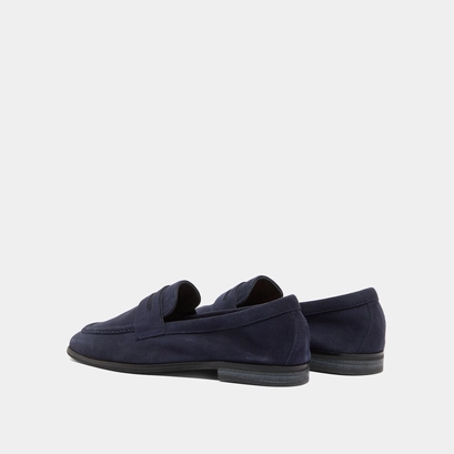 Loafers with flat heels and rounded toes in navy velvet | aca
