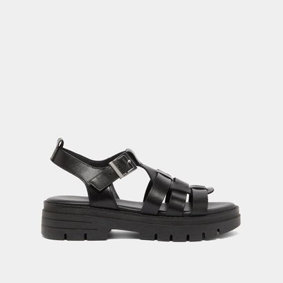 Sandals with notched soles in black leather | anastasia