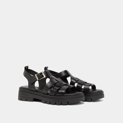 Sandals with notched soles in black leather | anastasia
