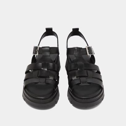 Sandals with notched soles in black leather | anastasia