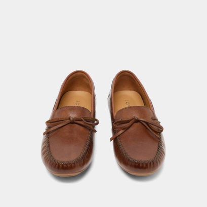Ruched loafers with laces in cognac leather | angelique