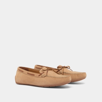 Ruched loafers with laces in beige nubuck and cognac leather | angelique