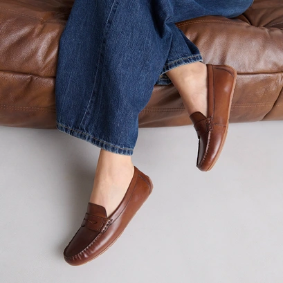 Ruched loafers in cognac leather | antonia
