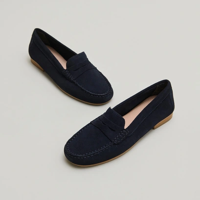 Loafers with topstitching in navy crust | greg