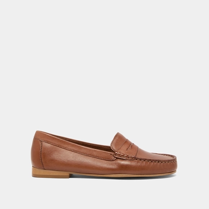 Loafers with topstitching in cognac leather | greg