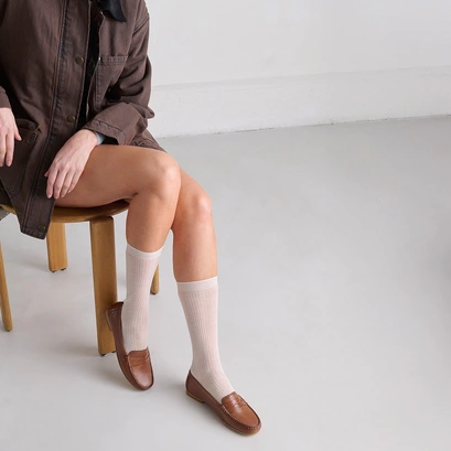 Loafers with topstitching in cognac leather | greg