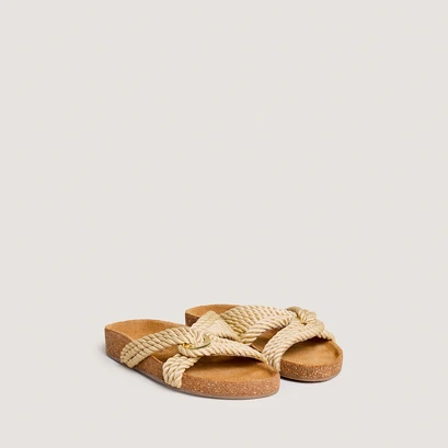 Cross-strap mules in beige rope | wace