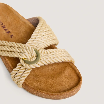 Cross-strap mules in beige rope | wace