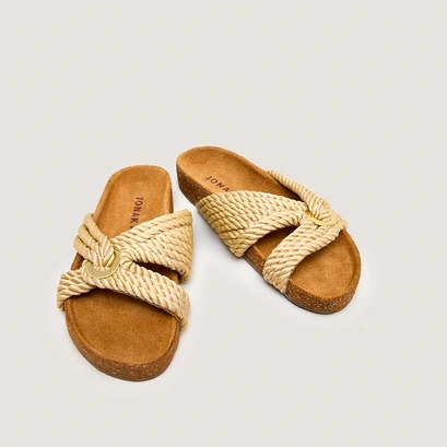 Cross-strap mules in beige rope | wace