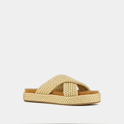 Platform mules with criss-cross straps in beige rope | waelito