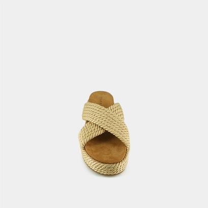 Platform mules with criss-cross straps in beige rope | waelito