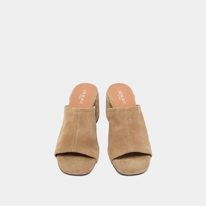 Mules with heels and open toes in taupe crust | butterfly