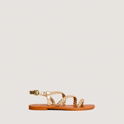 Plagettes with adjustable buckles in gold metallic leather | walae