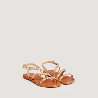 Plagettes with adjustable buckles in gold metallic leather | walae