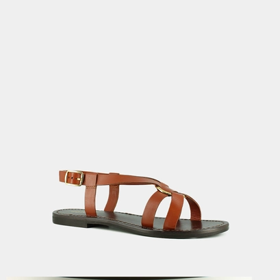 Cross-strap plagettes in cognac leather | woodstock