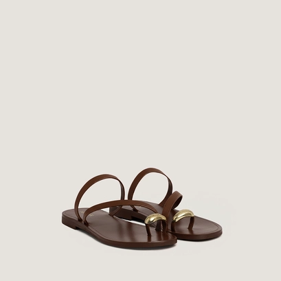 Sandals with slender straps and gold details in dark brown leather | wife