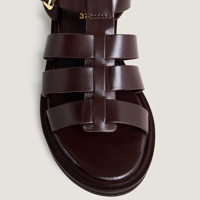 Sandals with adjustable buckles in dark brown leather | wool