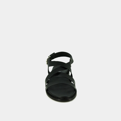 Sandals with criss-cross straps and adjustable buckles in black leather | woky