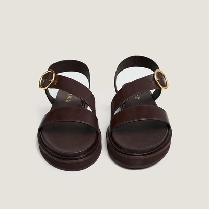 Wide-strap sandals in dark brown leather | WASH