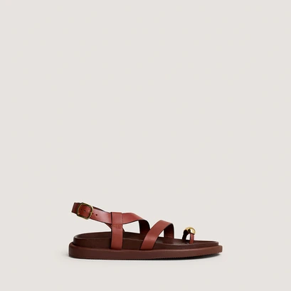 Sandals with gold details in cognac leather | WEPS