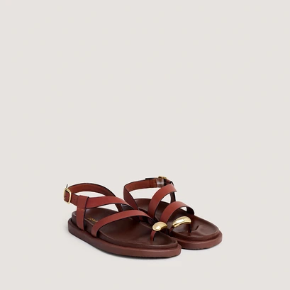 Sandals with gold details in cognac leather | WEPS