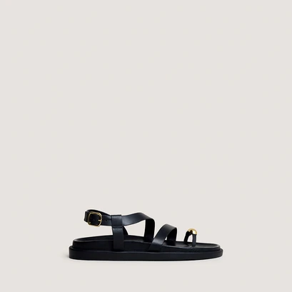 Sandals with gold details in black leather | WEPS