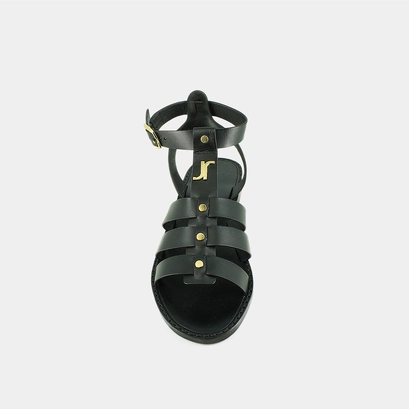 Monogrammed sandals with adjustable buckles in black leather | wan