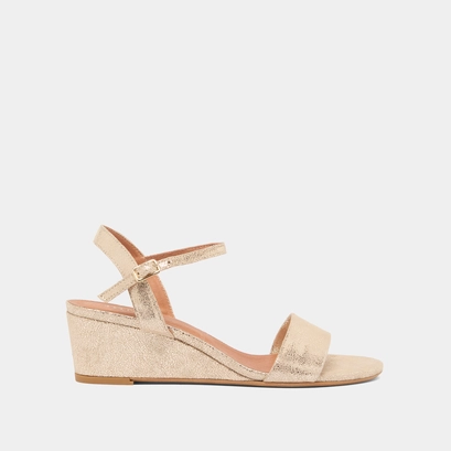 Wedge sandals in platinum laminated velvet | agrume