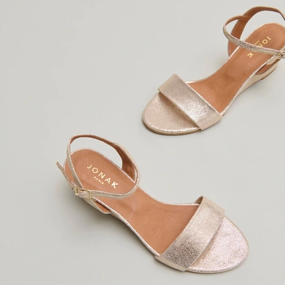 Wedge sandals in platinum laminated velvet | agrume
