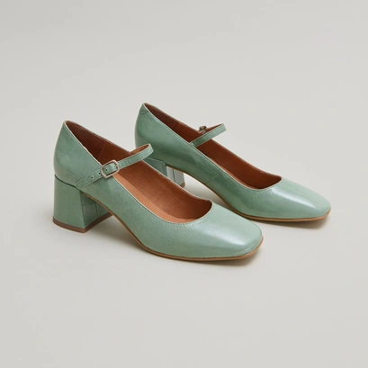 Square-heeled Mary Jane in green shiny leather | ALIENOR