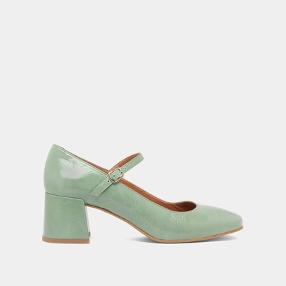 Square-heeled Mary Jane in green shiny leather | ALIENOR